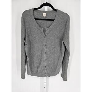 A New Day Women's Gray Scoop-Neck Long Sleeve Button Front Cardigan Size XL